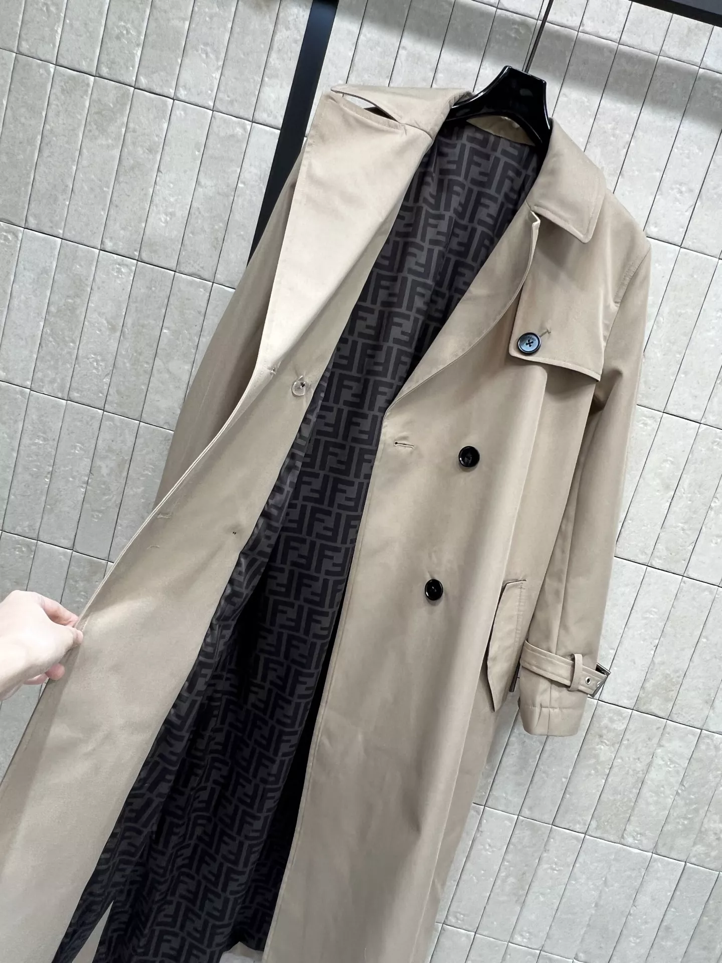 펜디 더블브레스트 벨트 여성용 롱 코트 상세 이미지 7