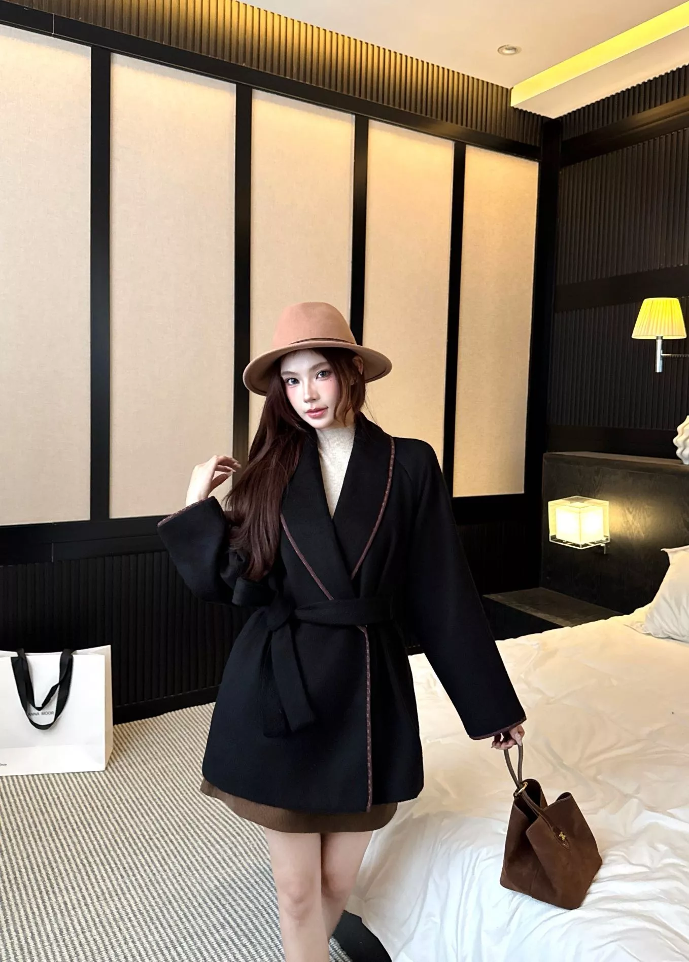 루이비통 숄칼라 벨트 모직 여성용 하프 코트 상세 이미지 13