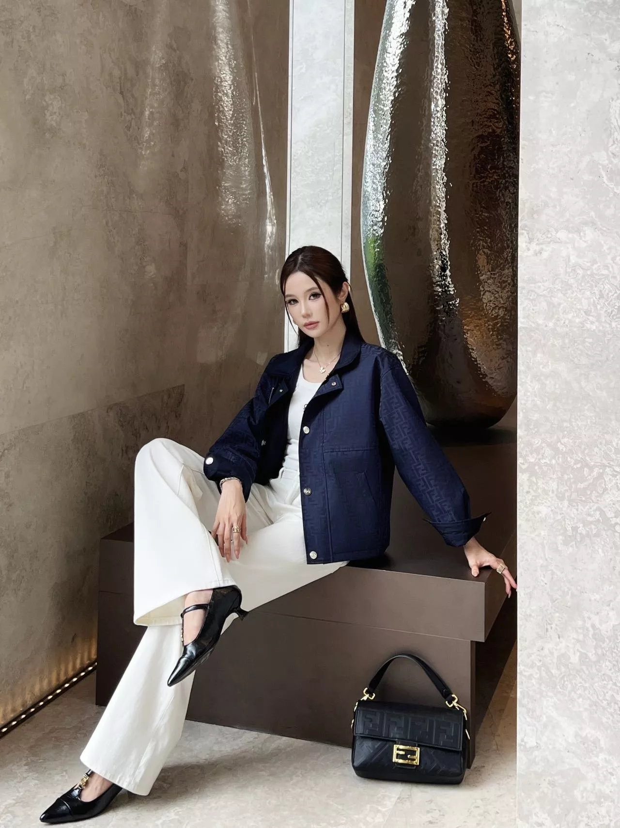 펜디 양면 면 소재 여성용 버튼 재킷 상세 이미지 23