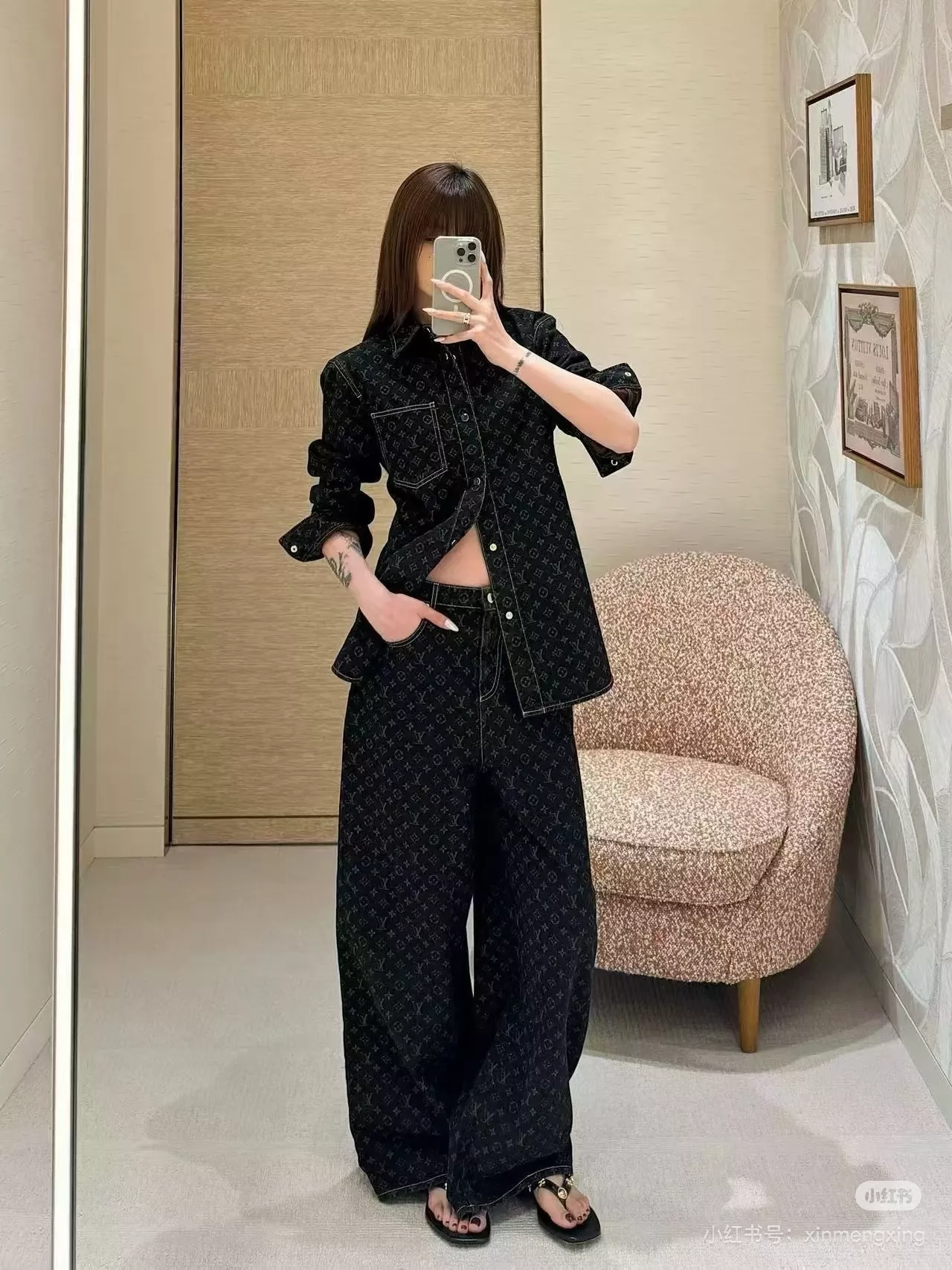 루이비통 자카드 포켓 여성용 긴소매 데님 셔츠 상세 이미지 18