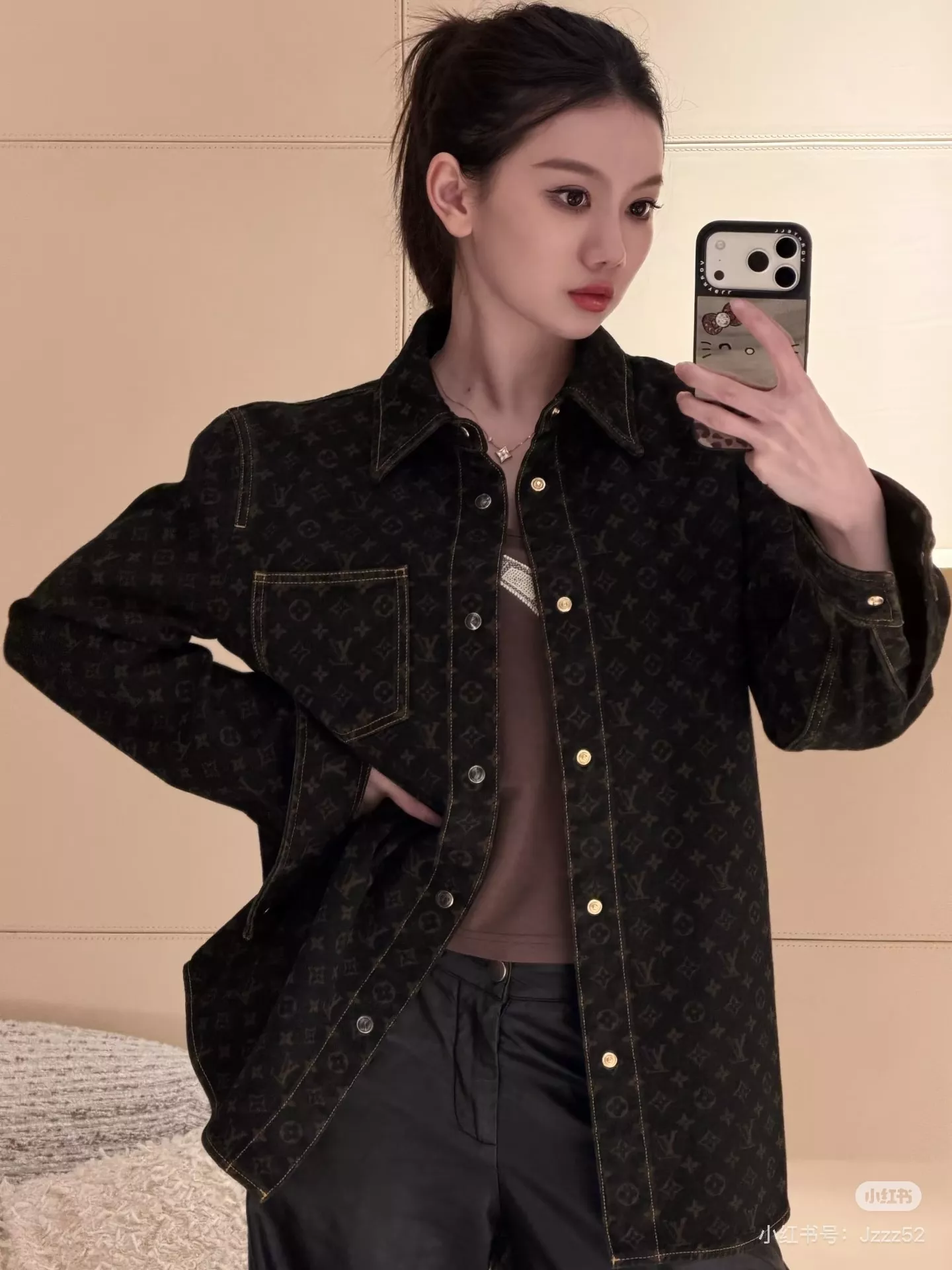 루이비통 자카드 포켓 여성용 긴소매 데님 셔츠 상세 이미지 32