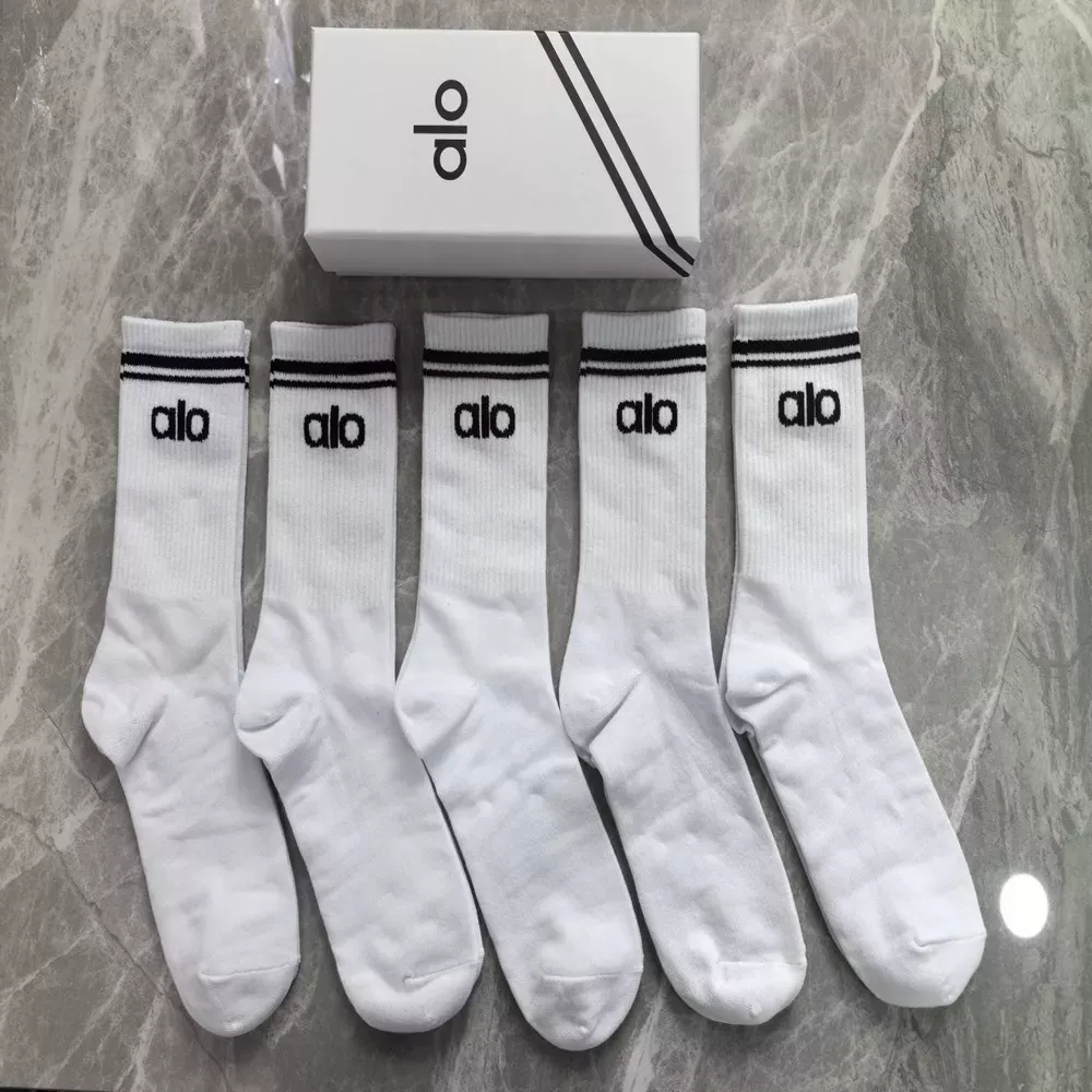 알로요가 로고 줄무늬 남녀공용 장목 양말