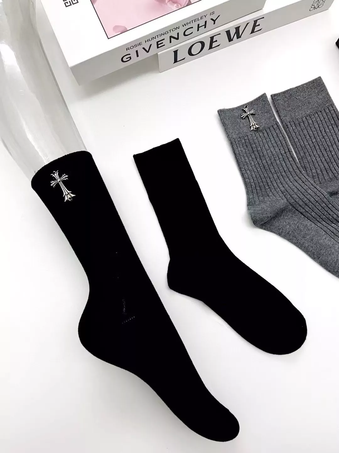 크롬하츠 순면 십자가 로고 남녀공용 장목 양말 상세 이미지 6