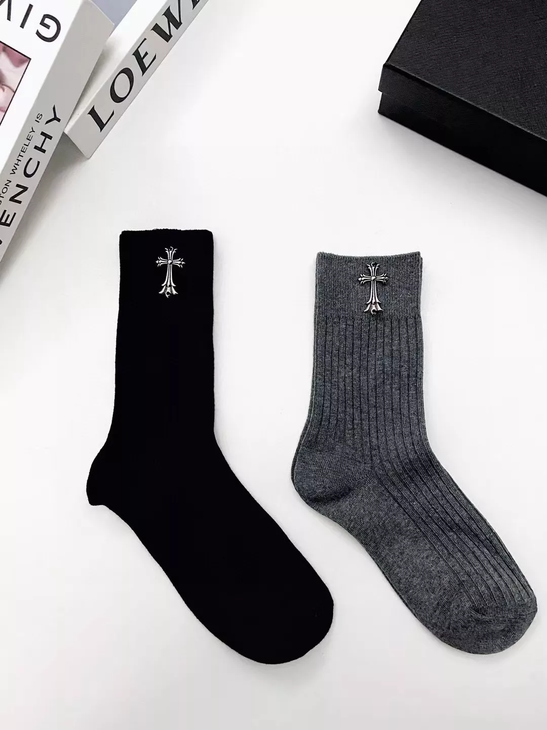크롬하츠 순면 십자가 로고 남녀공용 장목 양말 상세 이미지 7