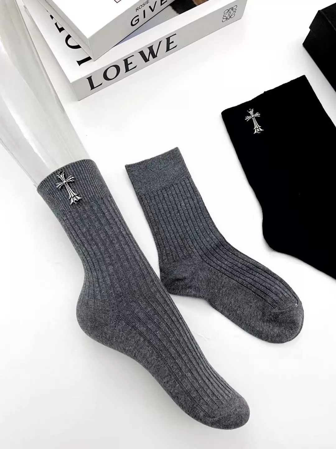 크롬하츠 순면 십자가 로고 남녀공용 장목 양말 상세 이미지 8