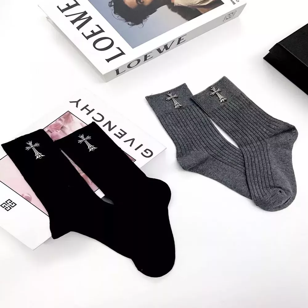 크롬하츠 순면 십자가 로고 남녀공용 장목 양말