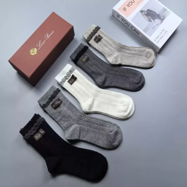 로로피아나 순면 라벨 장식 여성용 장목 양말