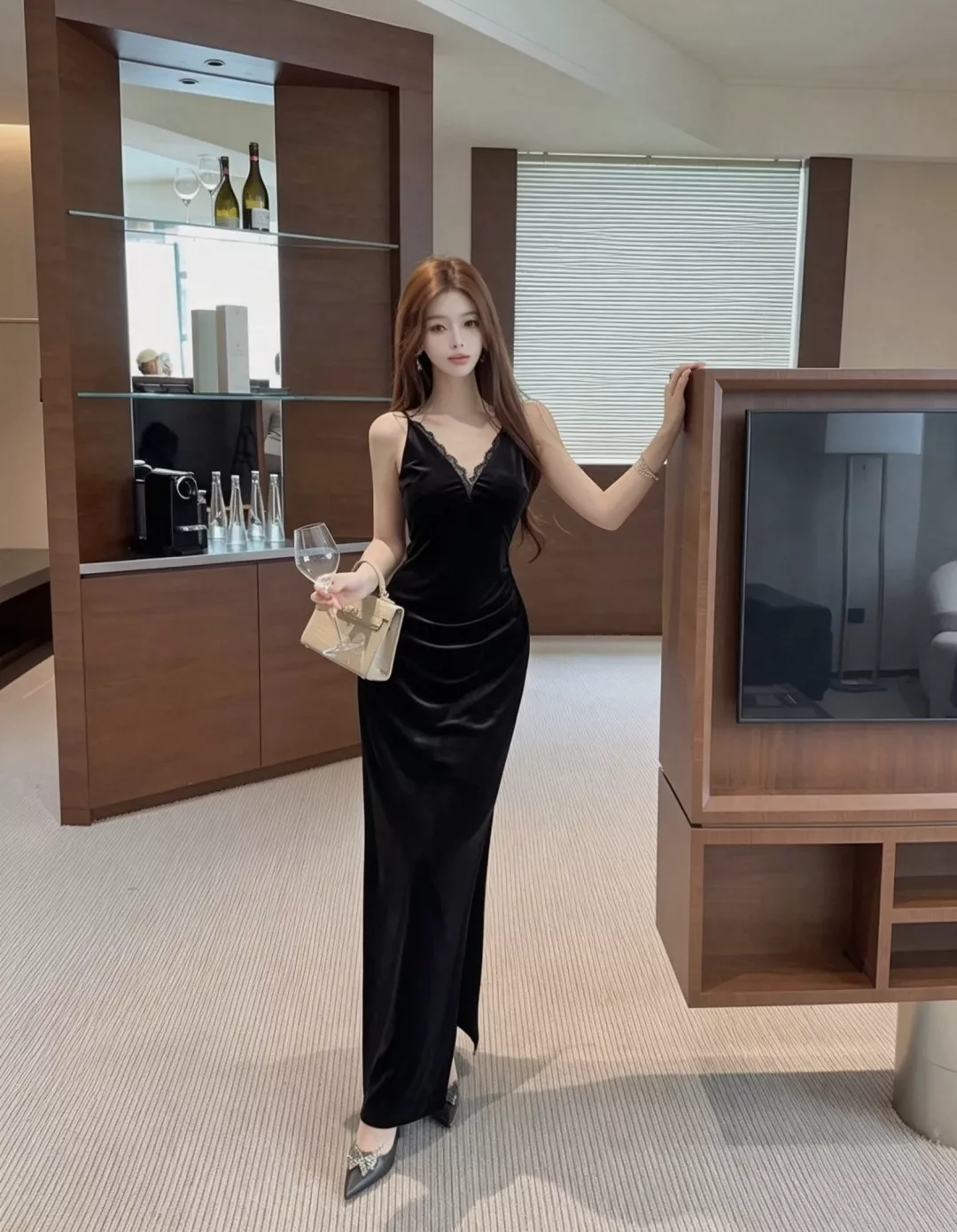 입생로랑 벨벳 레이스 끈형 여성용 원피스 상세 이미지 12