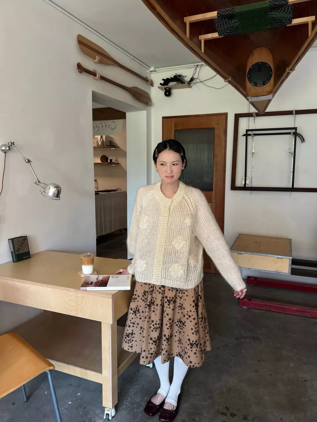 셀린느 플라워 짜임 여성용 긴소매 가디건 상세 이미지 59