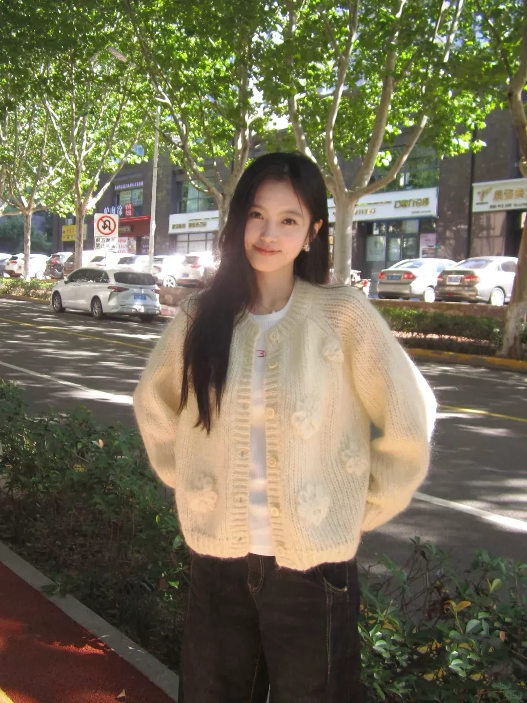 셀린느 플라워 짜임 여성용 긴소매 가디건 상세 이미지 60