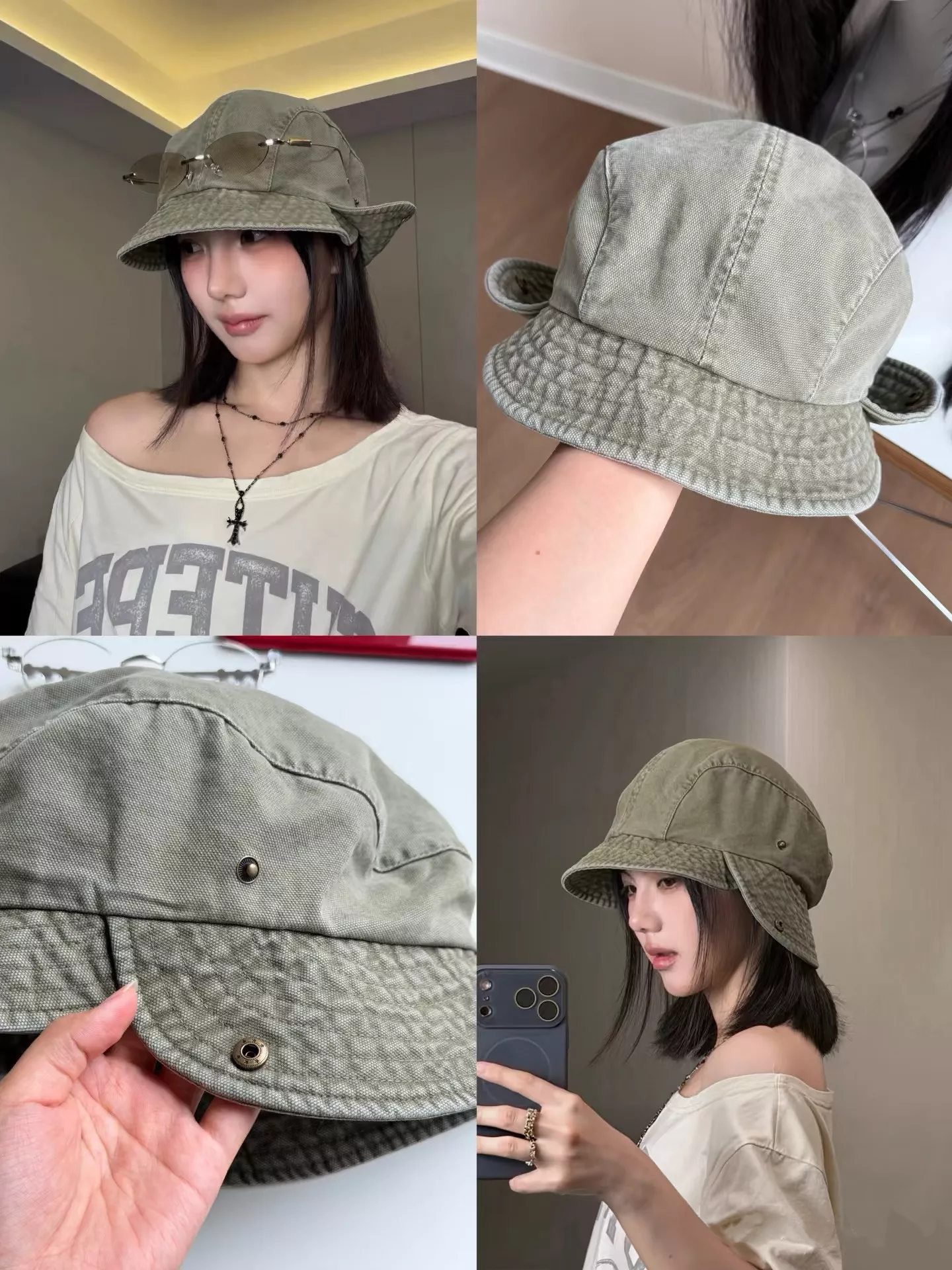 노브랜드 워싱 빈티지 접이식 귀 덮개 볼캡 상세 이미지 18