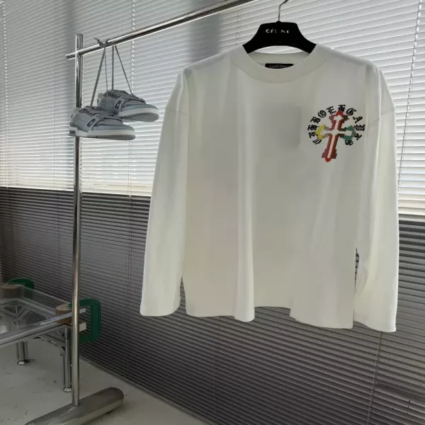 크롬하츠 입체 자수 라운드넥 남녀공용 긴소매 티셔츠