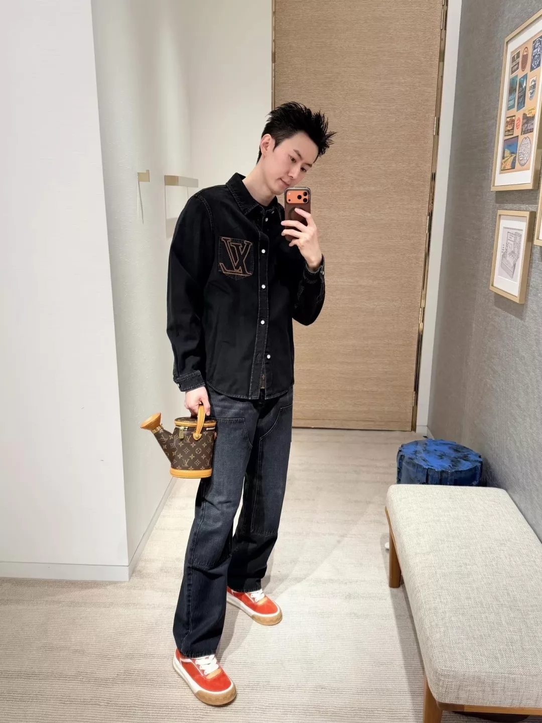 루이비통 면 데님 자수 남녀공용 상하의 세트 상세 이미지 18