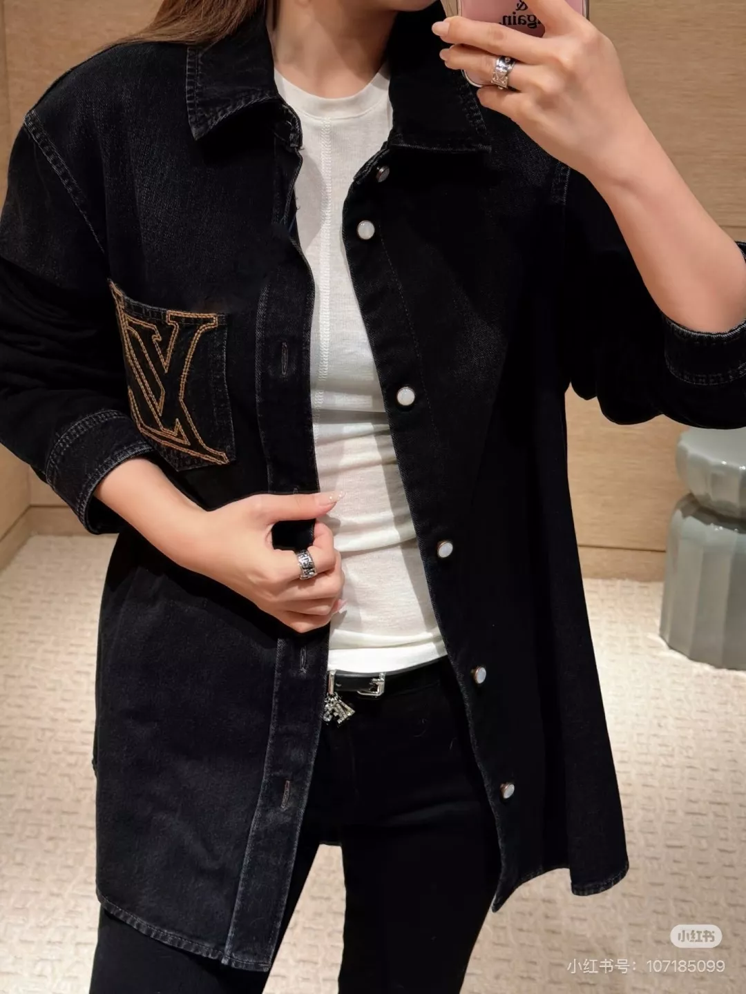 루이비통 면 데님 자수 남녀공용 상하의 세트 상세 이미지 22