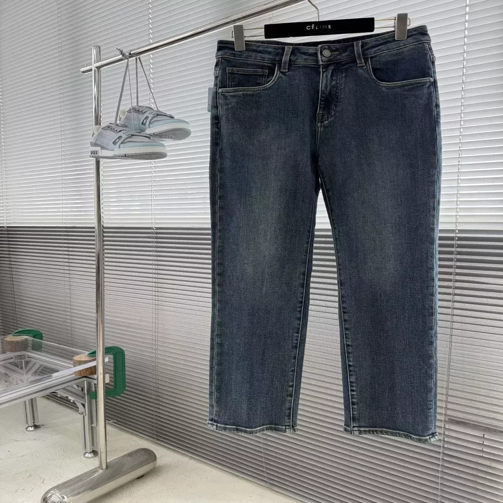 로로피아나 일자핏 패치 장식 남녀공용 데님 팬츠