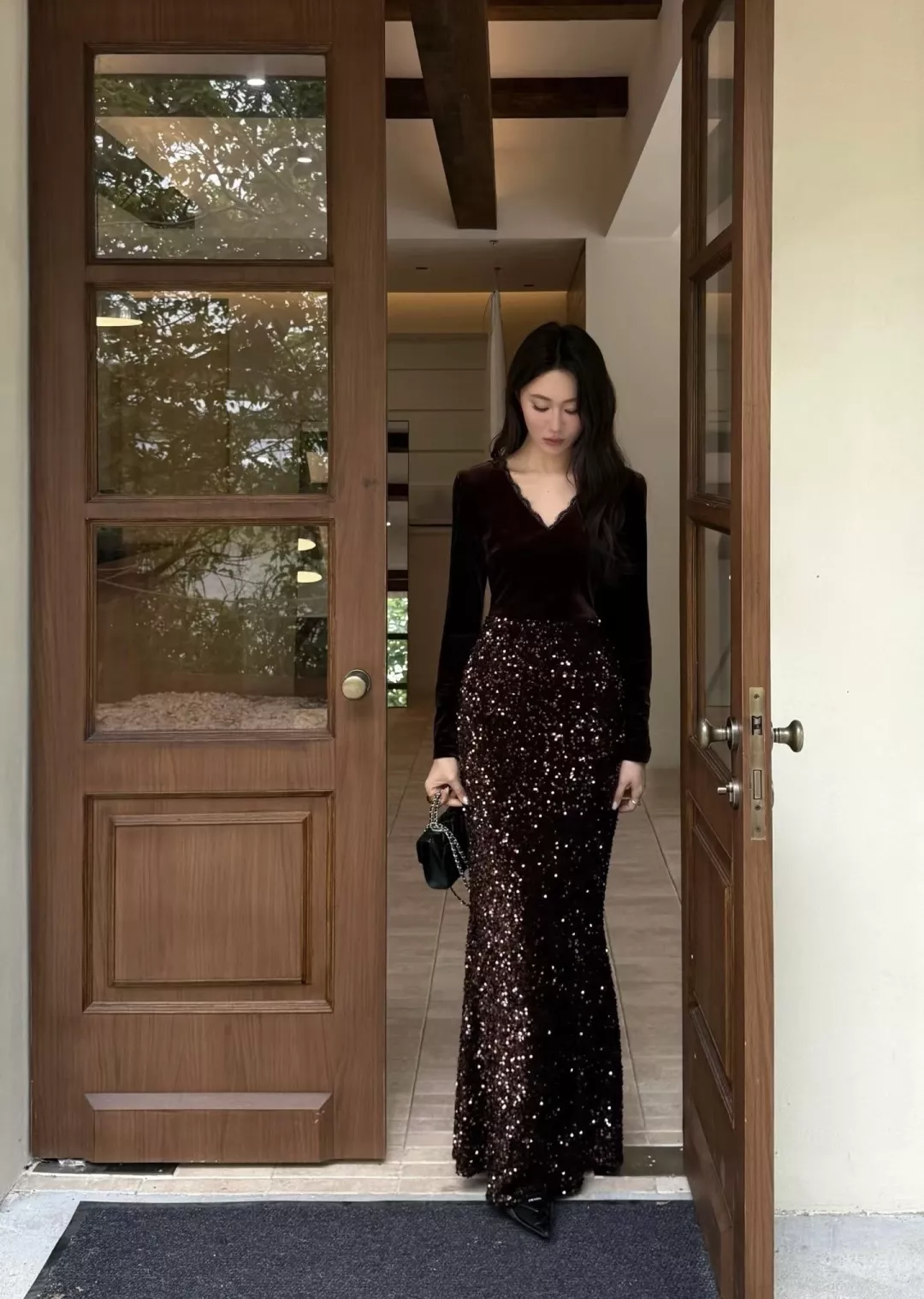 입생로랑 벨벳 스팽글 머메이드 여성용 원피스 상세 이미지 19