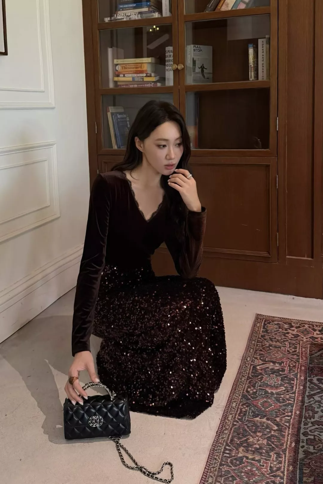 입생로랑 벨벳 스팽글 머메이드 여성용 원피스 상세 이미지 20