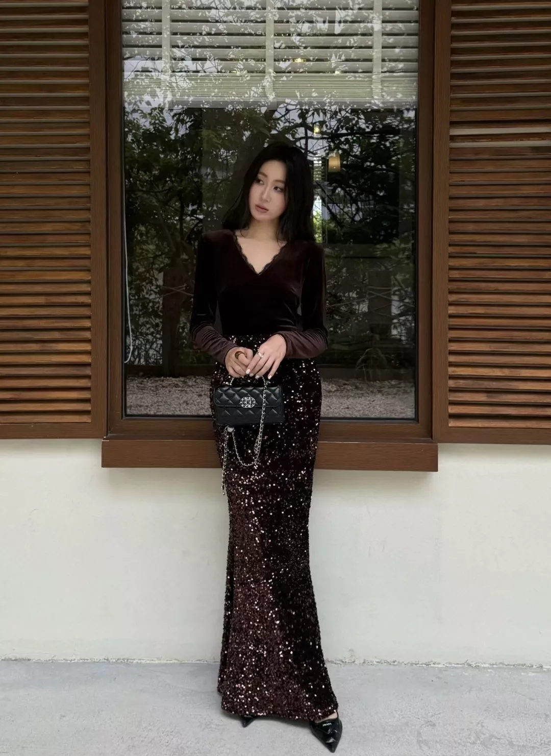 입생로랑 벨벳 스팽글 머메이드 여성용 원피스 상세 이미지 22