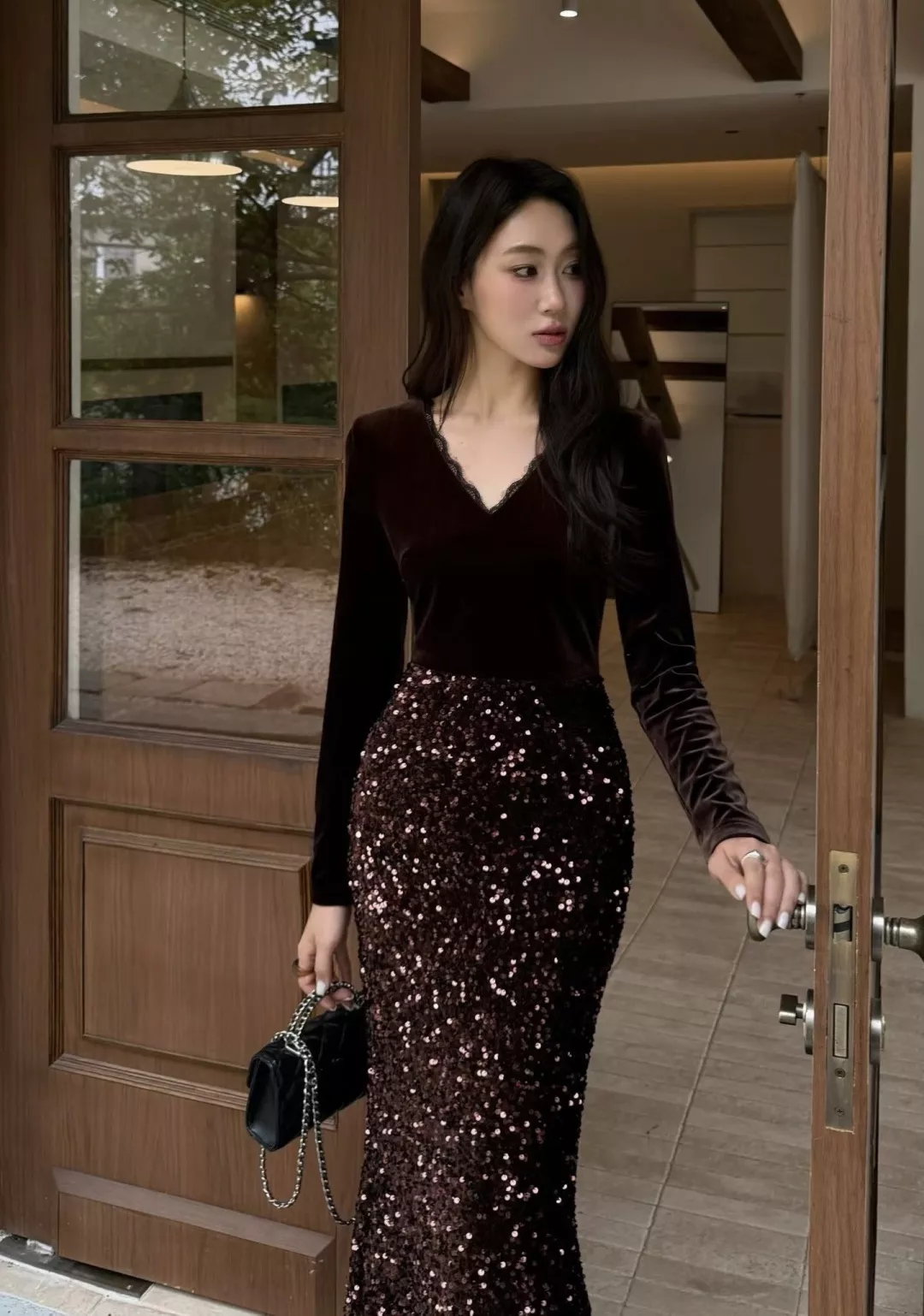 입생로랑 벨벳 스팽글 머메이드 여성용 원피스 상세 이미지 23