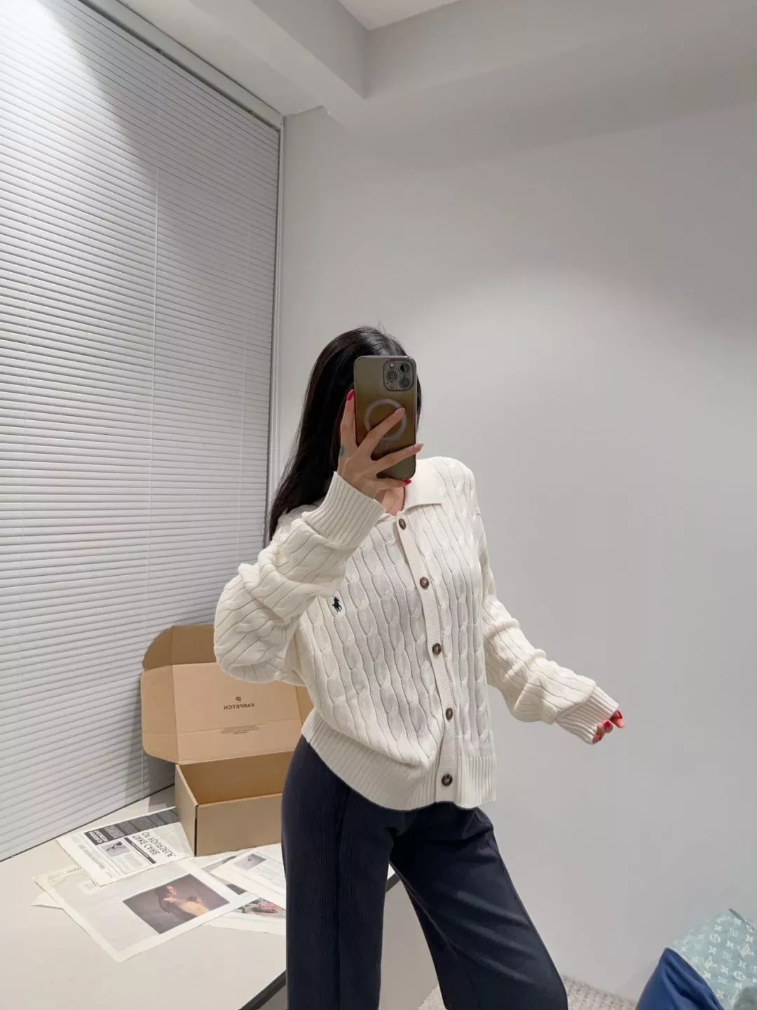 랄프로렌 케이블 폴로 칼라 여성용 긴소매 가디건 상세 이미지 39