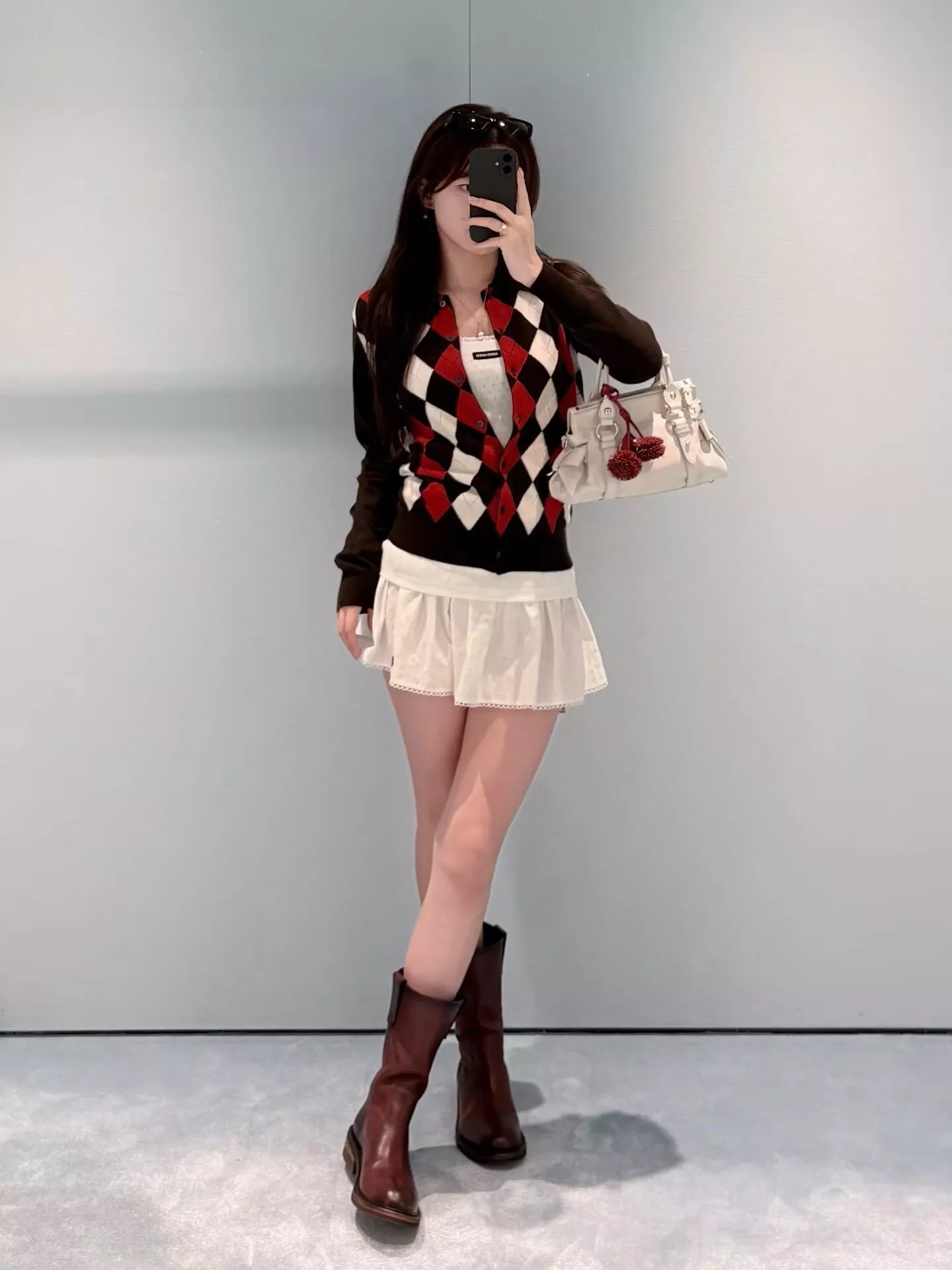 미우미우 아가일 칼라 울 여성용 긴소매 가디건 상세 이미지 19
