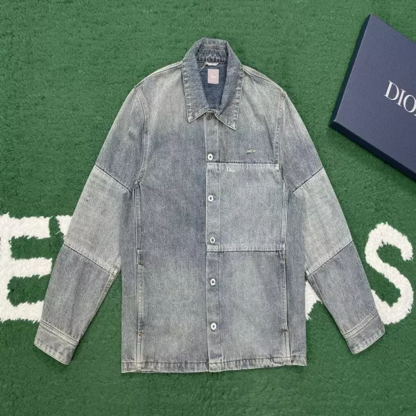 디올 워싱 포켓 남녀공용 긴소매 데님 셔츠