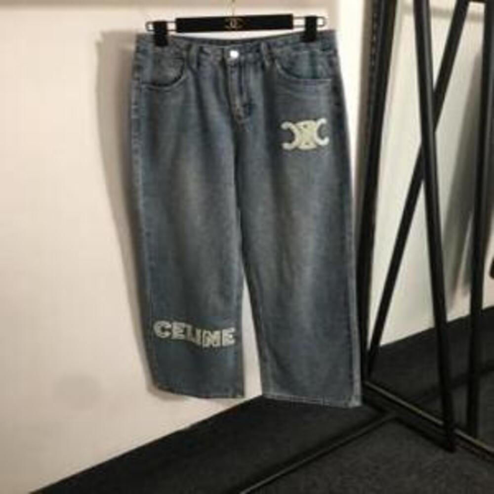 셀린느 (Celin*) 로고 자수 고허리 슬림핏 청바지